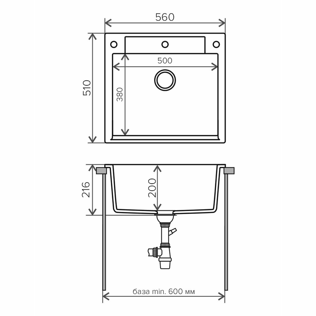 Мойка для кухни polygran argo 460 510х460 мм черная